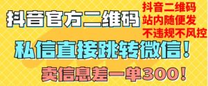 价值3000的技术！抖音二维码直跳微信！站内无限发不违规！-一点通资源网