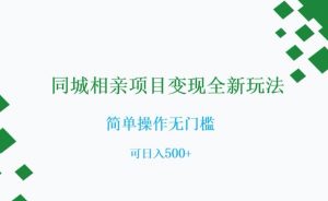 同城相亲项目变现全新玩法，简单操作无门槛，可日入500+【揭秘】-一点通资源网