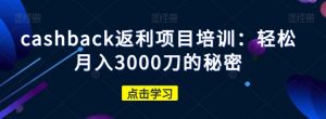 cashback返利项目培训：轻松月入3000刀的秘密-一点通资源网
