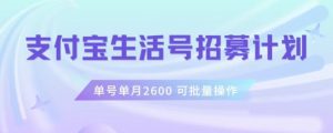 支付宝生活号作者招募计划,单号单月2600,可批量去做,工作室一人一个月轻松1w+【揭秘】-一点通资源网