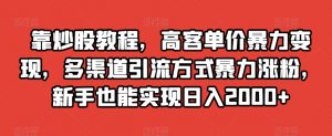 靠炒股教程，高客单价暴力变现，多渠道引流方式暴力涨粉，新手也能实现日入2000+【揭秘】-一点通资源网