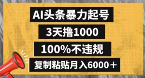 AI头条暴力起号,3天撸1000,100%不违规,复制粘贴月入6000+【揭秘】-一点通资源网