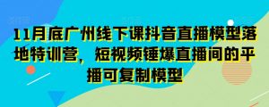11月底广州线下课抖音直播模型落地特训营，短视频锤爆直播间的平播可复制模型-一点通资源网