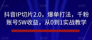 抖音IP切片2.0，爆单打法，千粉账号5W收益，从0到1实战教学【揭秘】-一点通资源网