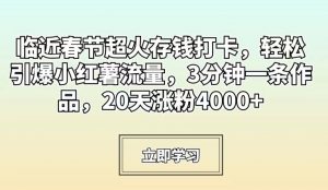 临近春节超火存钱打卡,轻松引爆小红薯流量,3分钟一条作品,20天涨粉4000+【揭秘】-一点通资源网