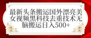 最新头条搬运国外漂亮美女视频黑科技去重技术无脑搬运日入500+【揭秘】-一点通资源网