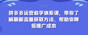 拼多多运营必学体系课，带你了解最新流量获取方法、帮助你降低推广成本-一点通资源网