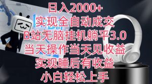 日入2000+，实现全自动成交，B站无脑挂机躺平3.0，当天操作当天见收益，实现睡后有收益【揭秘】-一点通资源网