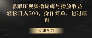 靠解压视频撸蝴蝶号播放收益，轻松日入500，操作简单，包过原创【揭秘】-一点通资源网