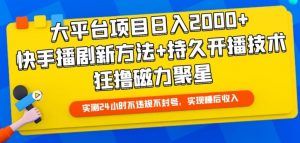 大平台项目日入2000+,快手播剧新方法+持久开播技术,狂撸磁力聚星【揭秘】-一点通资源网