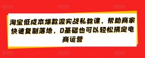 淘宝低成本爆款流实战私教课，帮助商家快速复制落地，0基础也可以轻松搞定电商运营-一点通资源网