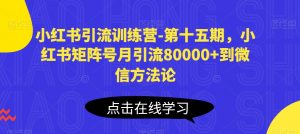 小红书引流训练营-第十五期,小红书矩阵号月引流80000+到微信方法论-一点通资源网