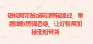 短视频带货0基础剪辑速成，掌握爆款剪辑思维，让好视频加持涨粉带货-一点通资源网