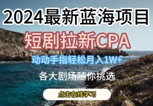 2024最新蓝海项日,短剧拉新CPA,动动手指轻松月入1W,全各大剧场随你挑选【揭秘】-一点通资源网