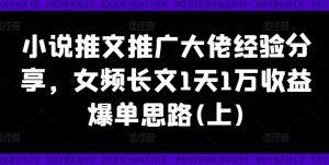 小说推文推广大佬经验分享,女频长文1天1万收益爆单思路(上)-一点通资源网