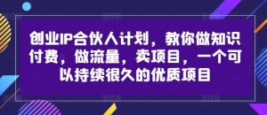 创业IP合伙人计划,教你做知识付费,做流量,卖项目,一个可以持续很久的优质项目-一点通资源网