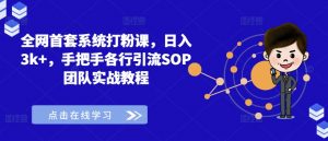 全网首套系统打粉课,日入3k+,手把手各行引流SOP团队实战教程-一点通资源网