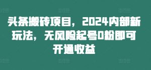 头条搬砖项目,2024内部新玩法,无风险起号0粉即可开通收益-一点通资源网