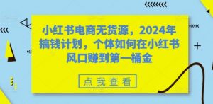 小红书电商无货源，2024年搞钱计划，个体如何在小红书风口赚到第一桶金-一点通资源网