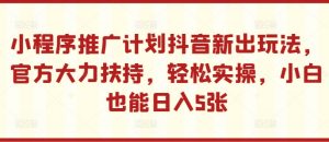 小程序推广计划抖音新出玩法，官方大力扶持，轻松实操，小白也能日入5张【揭秘】-一点通资源网