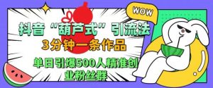 抖音葫芦式引流法，三分钟一条作品，单日引爆抖音500人精准创业粉丝群【揭秘】-一点通资源网