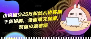 小说推文25万粉丝大佬实操干货讲解,全面毫无保留,帮你少走弯路-一点通资源网