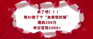 疯了吧！用AI做了个“会做饭的猫”，播放200万，单日变现1k-一点通资源网