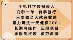 手机打字数据录入，几秒一单，有手就行，只要做当天就有收益，暴力玩法一天低保2张-一点通资源网