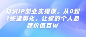 知识IP创业实操课,从0到1快速孵化,让你的个人品牌价值百W-一点通资源网