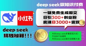 Deepseek一键免费生成小红书图文日引300+创业粉,日变现多张教程,方法全行业通用!-一点通资源网