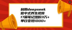 利用deepseek做中式养生视频，17篇笔记涨粉3万+，单日变现1k-一点通资源网