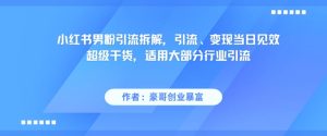 小红书男粉引流拆解,引流、变现当日见效超级干货,适用大部分行业引流-一点通资源网